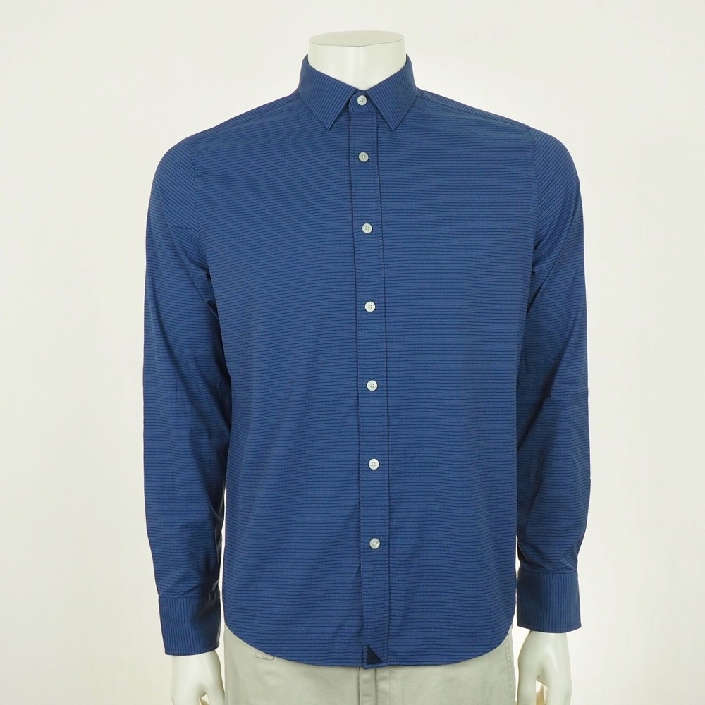 Untuckit Langhorne Button Down Shirt Mens Medium Blue Striped Slim Fit Stretch